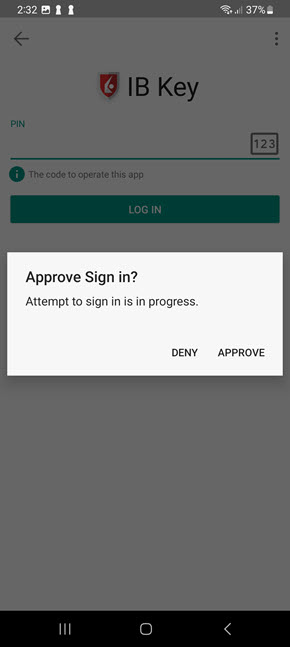 The IB Key approve sign in on Android phone.